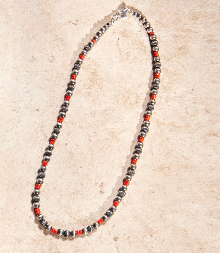 Sterling Silver And Coral Beaded Necklace