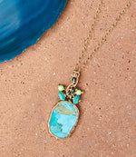 Turquoise Pendant And Beaded Cluster Necklace