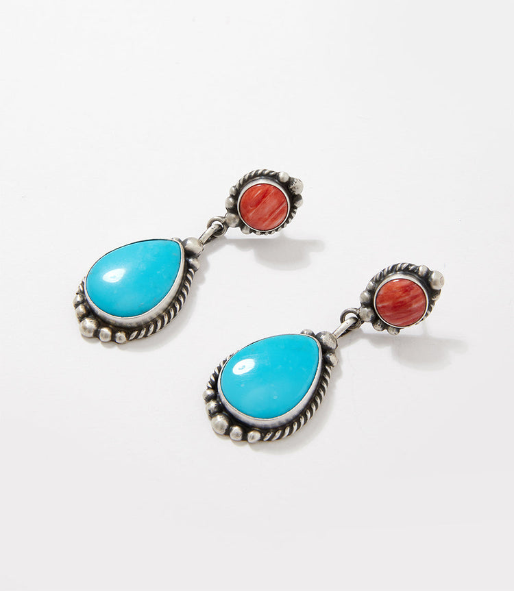 Turquoise & Spiny Oyster Drop Earrings