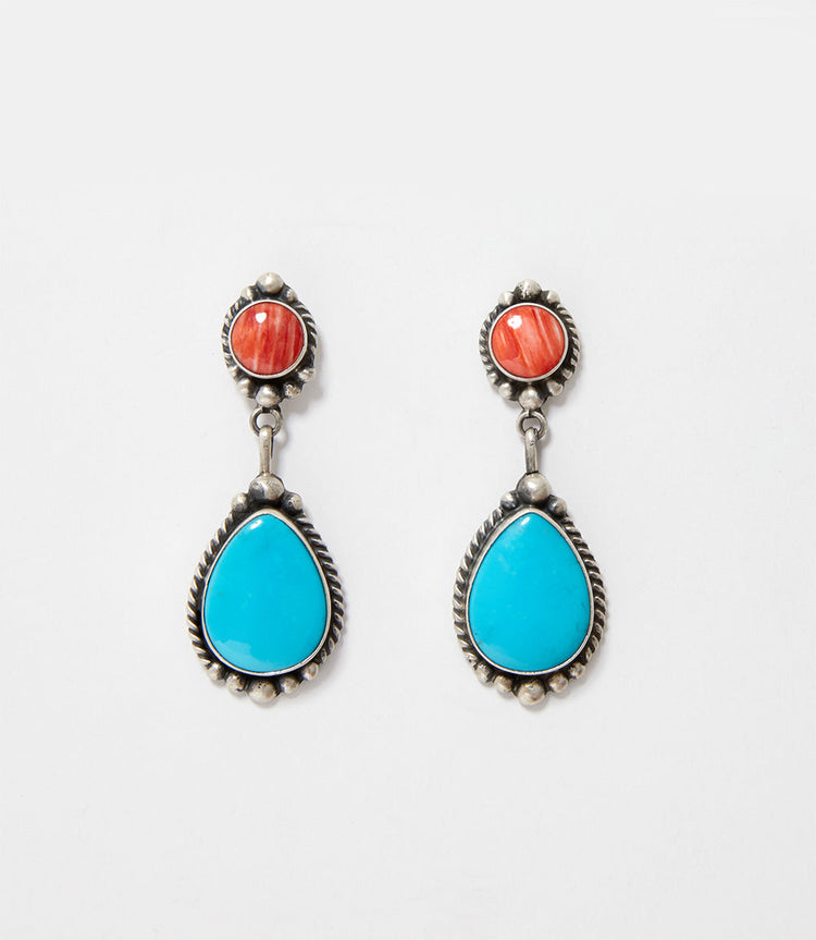 Turquoise & Spiny Oyster Drop Earrings