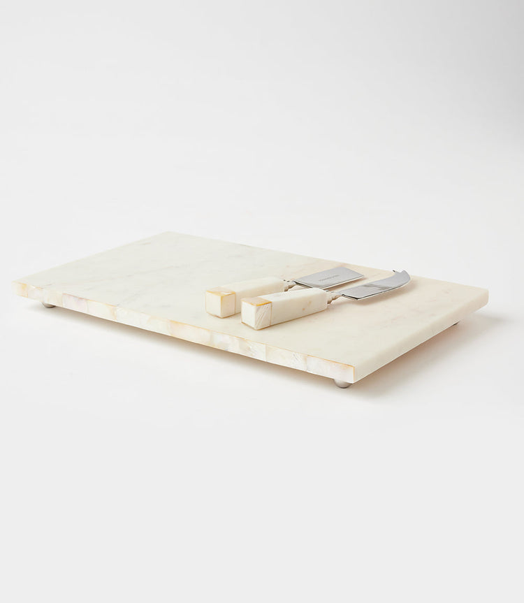 Marble Mother Of Pearl Serving Board/Knife Set