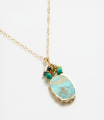 Turquoise Pendant And Beaded Cluster Necklace