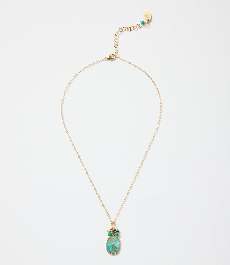 Turquoise Pendant And Beaded Cluster Necklace