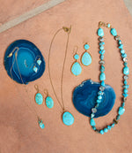 Turquoise Pendant And Beaded Cluster Necklace