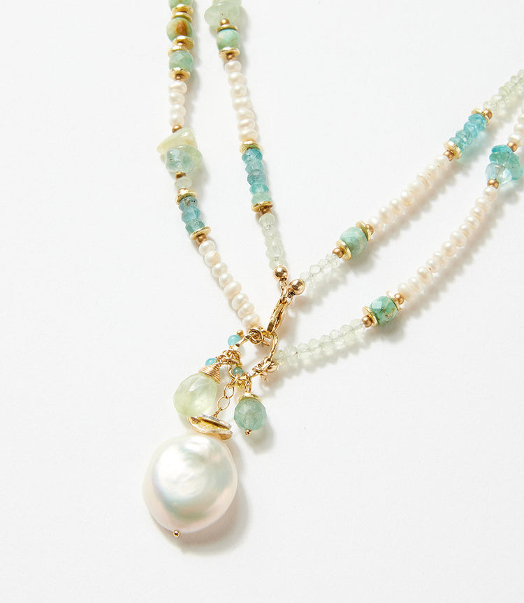 Pearl And Gemstone Cluster Necklace