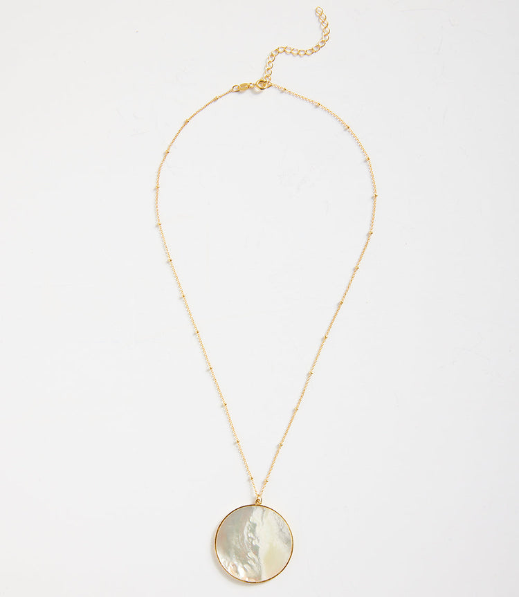 Mother Of Pearl Pendant Disc Necklace