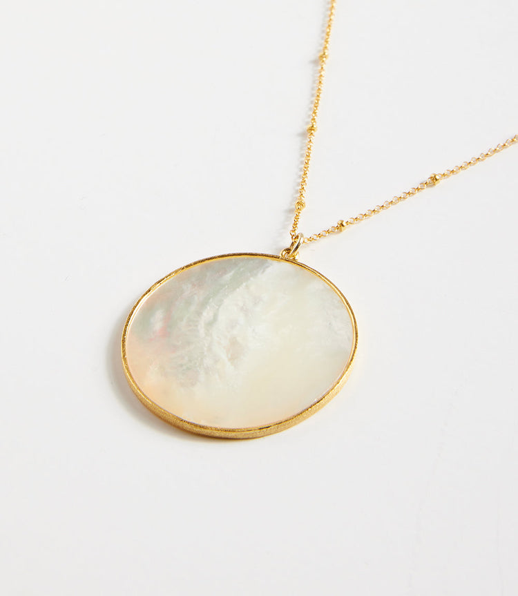 Mother Of Pearl Pendant Disc Necklace