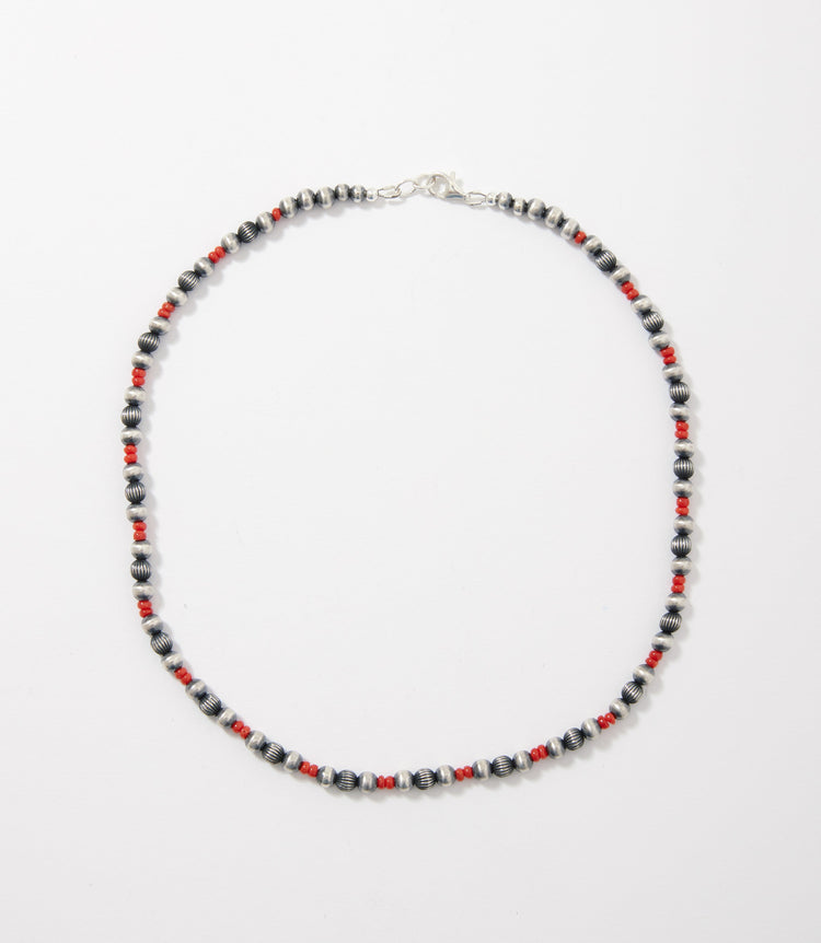 Sterling Silver And Coral Beaded Necklace