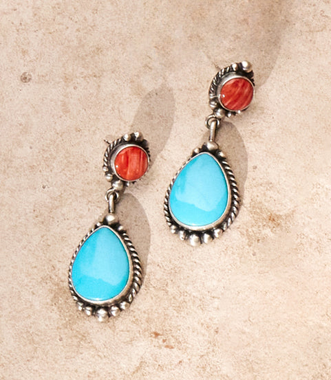 Turquoise & Spiny Oyster Drop Earrings