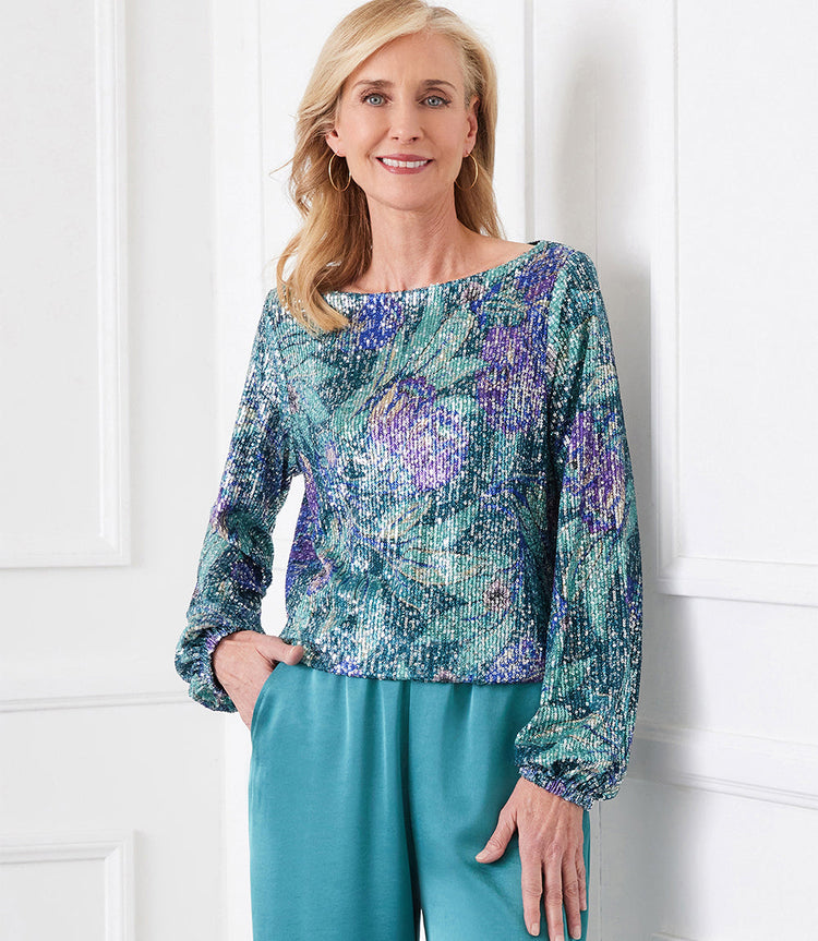 Sequin Boatneck Top