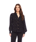 Metallic Shirred Sleeve Top