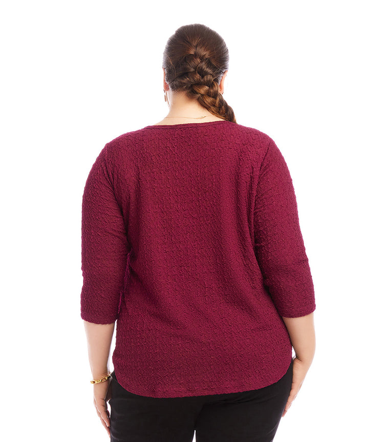 Plus Size 3/4 Sleeve Shirttail Top