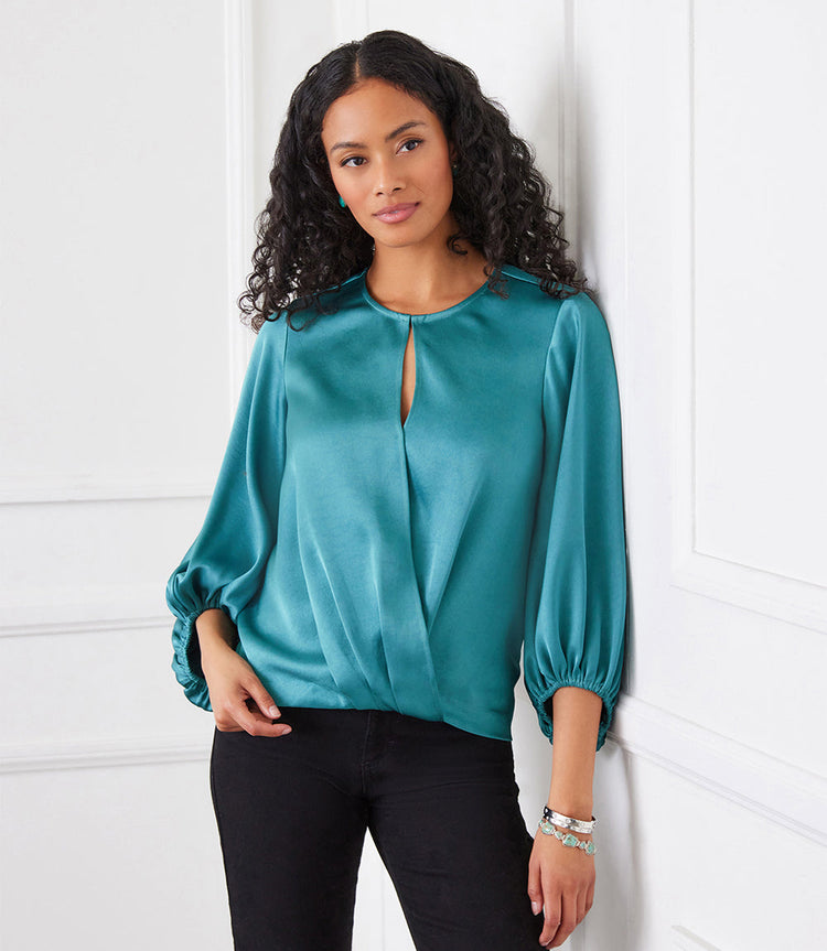 Keyhole Crossover Satin Top