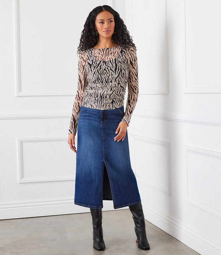 Side Shirred Mesh Top