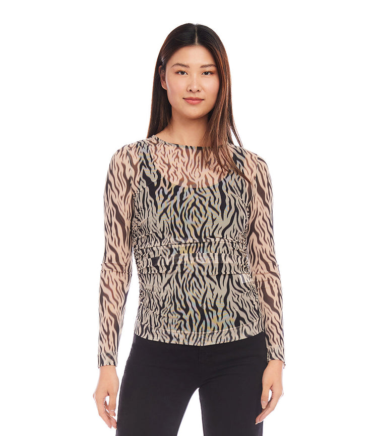 Side Shirred Mesh Top