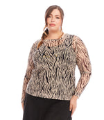 Plus Size Long Sleeve Crew Neck Mesh Top