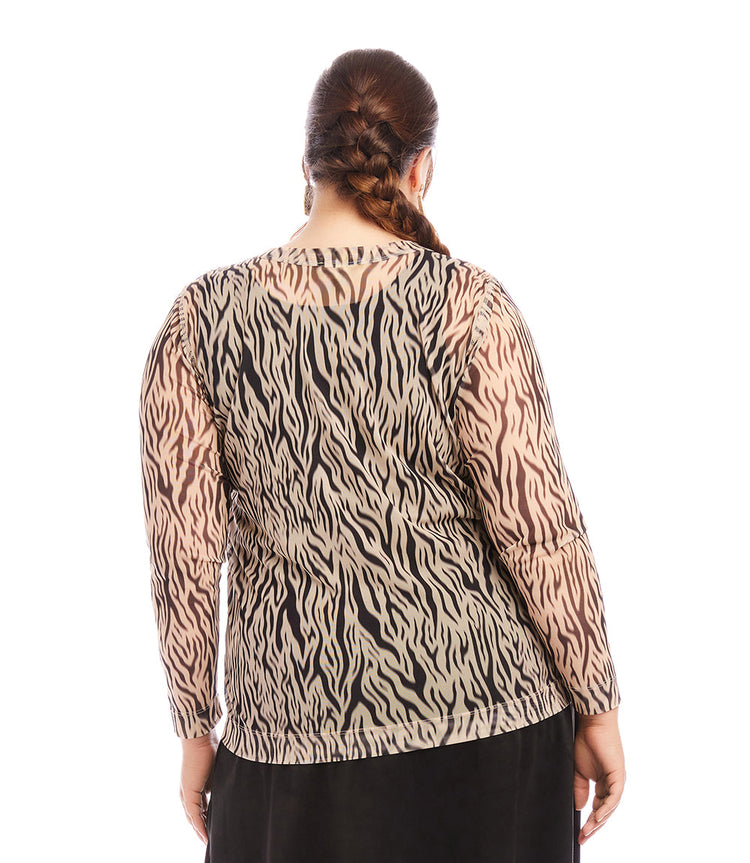 Plus Size Long Sleeve Crew Neck Mesh Top
