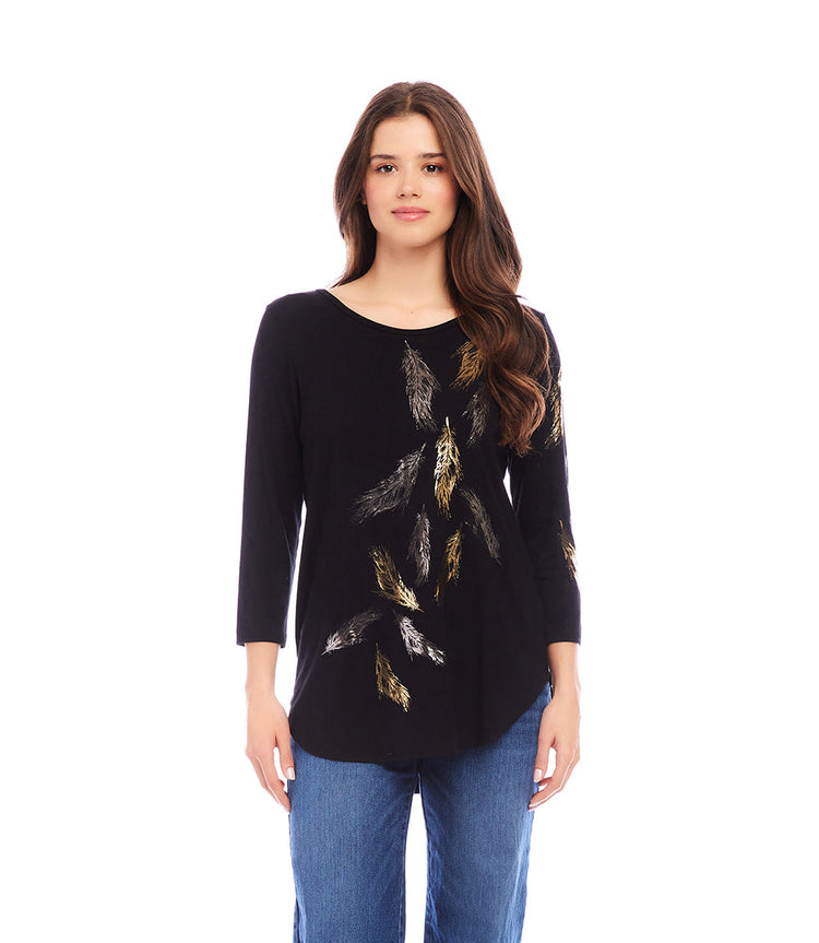 Printed Shirttail Metallic Top