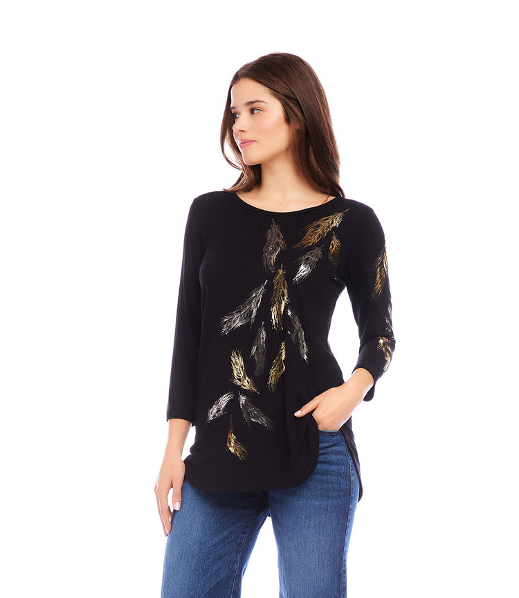 Printed Shirttail Metallic Top