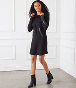Petite Size Faux Leather Patch Dress