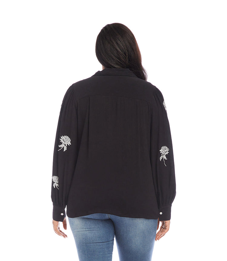 Plus Size Embroidered Blouson Sleeve Top
