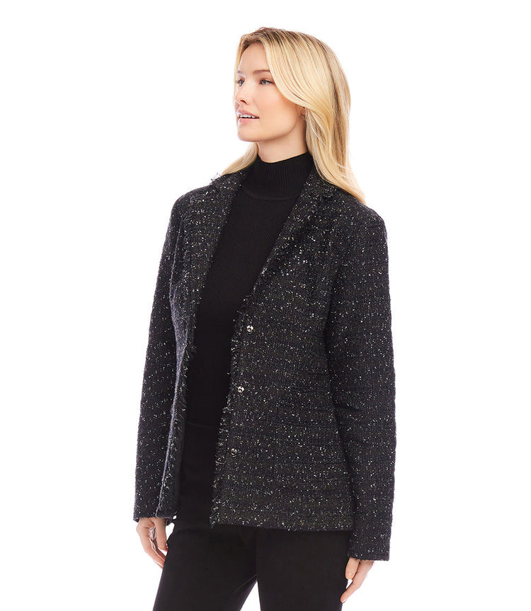 Fringed Tweed Blazer