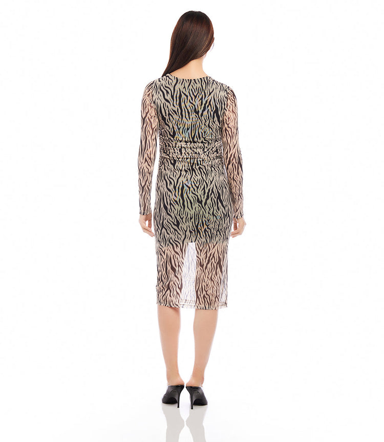Side Shirred Midi Mesh Dress
