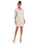 Roll Tab Sleeve Linen Shirtdress