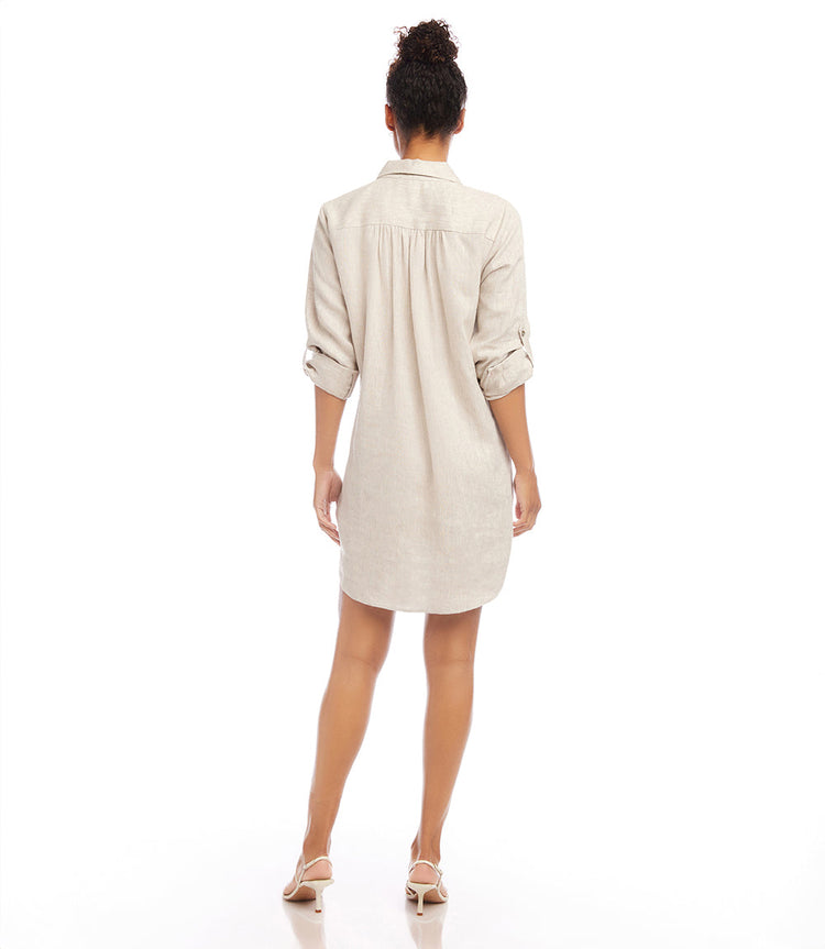 Roll Tab Sleeve Linen Shirtdress