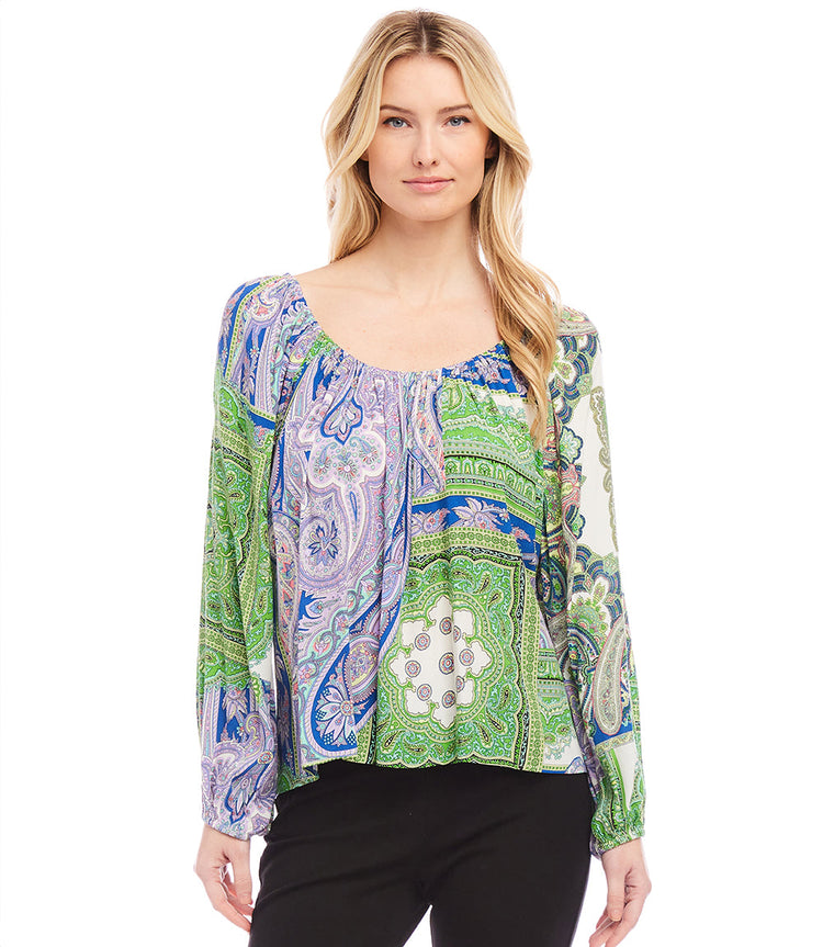 Petite Size Blouson Sleeve Peasant Top