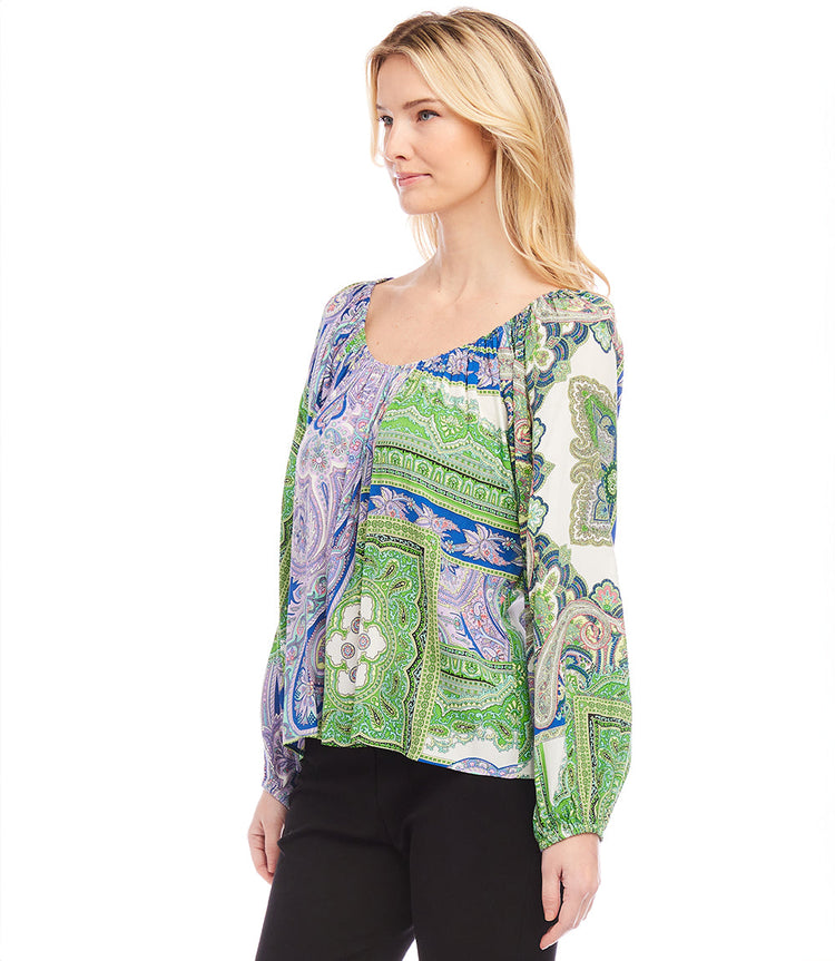 Petite Size Blouson Sleeve Peasant Top