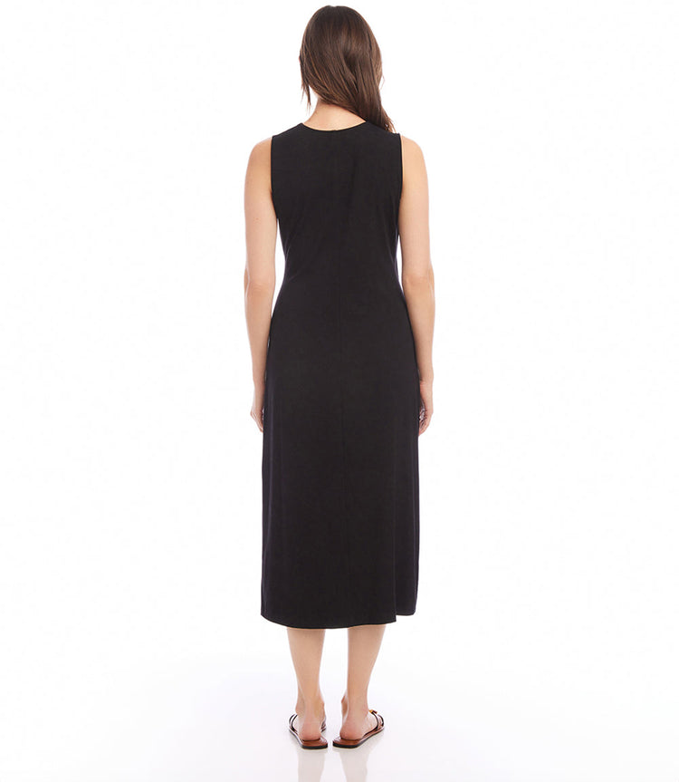 Petite Size Sleeveless Faux Wrap Midi Dress