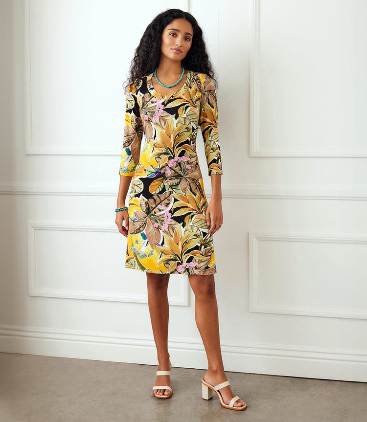 Three Quarter Sleeve A-Line Dress