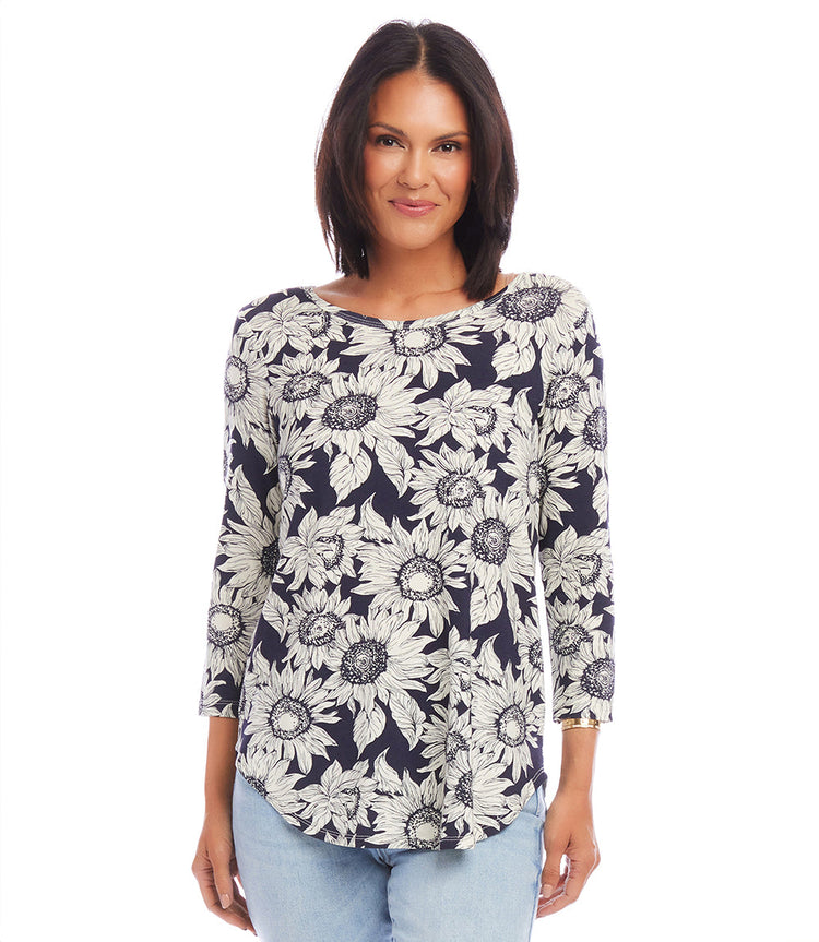 Three Quarter Sleeve Shirttail Top