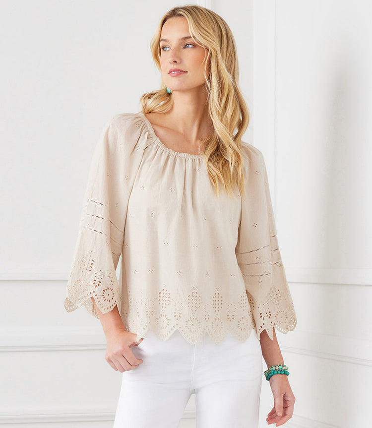 Eyelet Flutter Sleeve Top