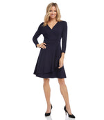 Petite Size Faux Wrap Drape Dress