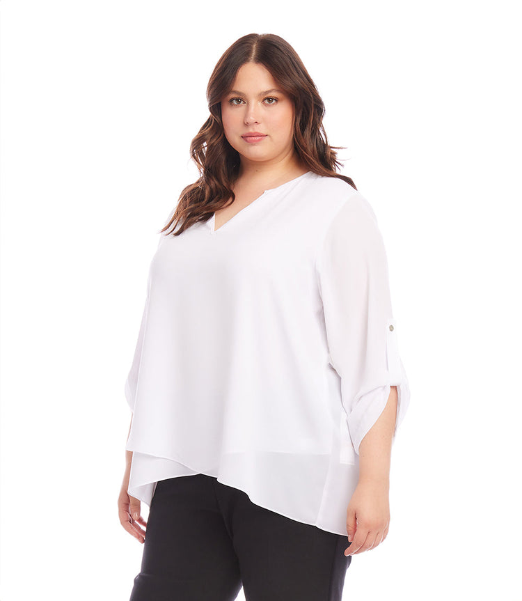Plus Size Asymmetric Hem Wrap Top