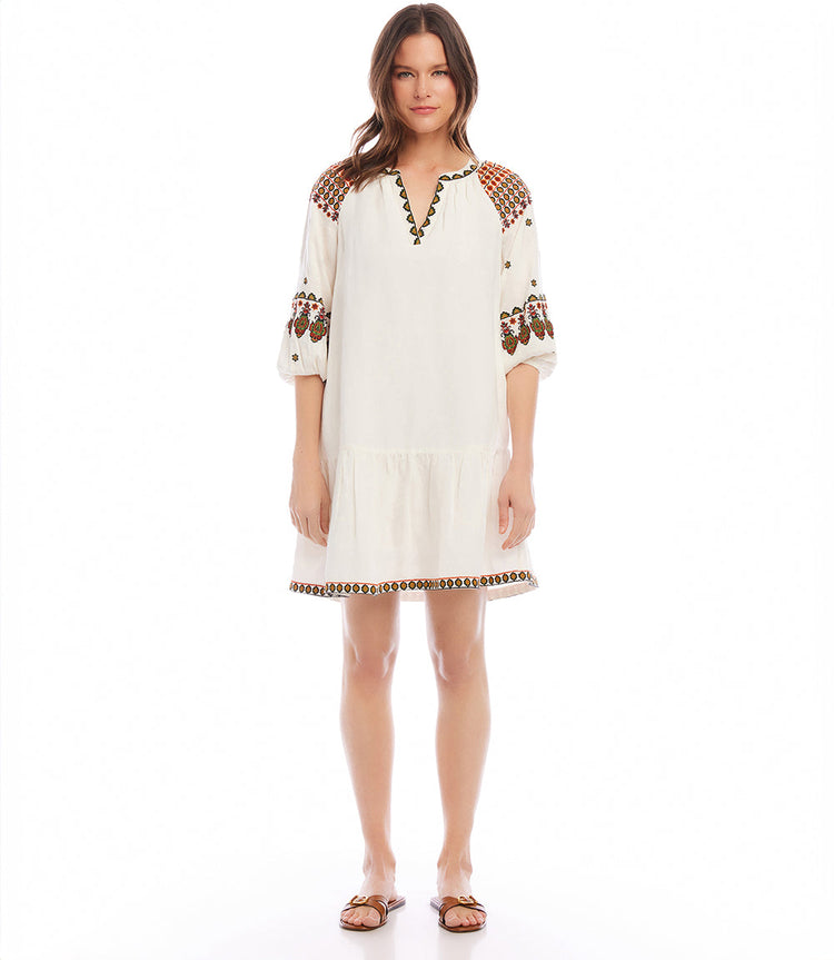 Petite Size Embroidered Ruffle Hem Dress