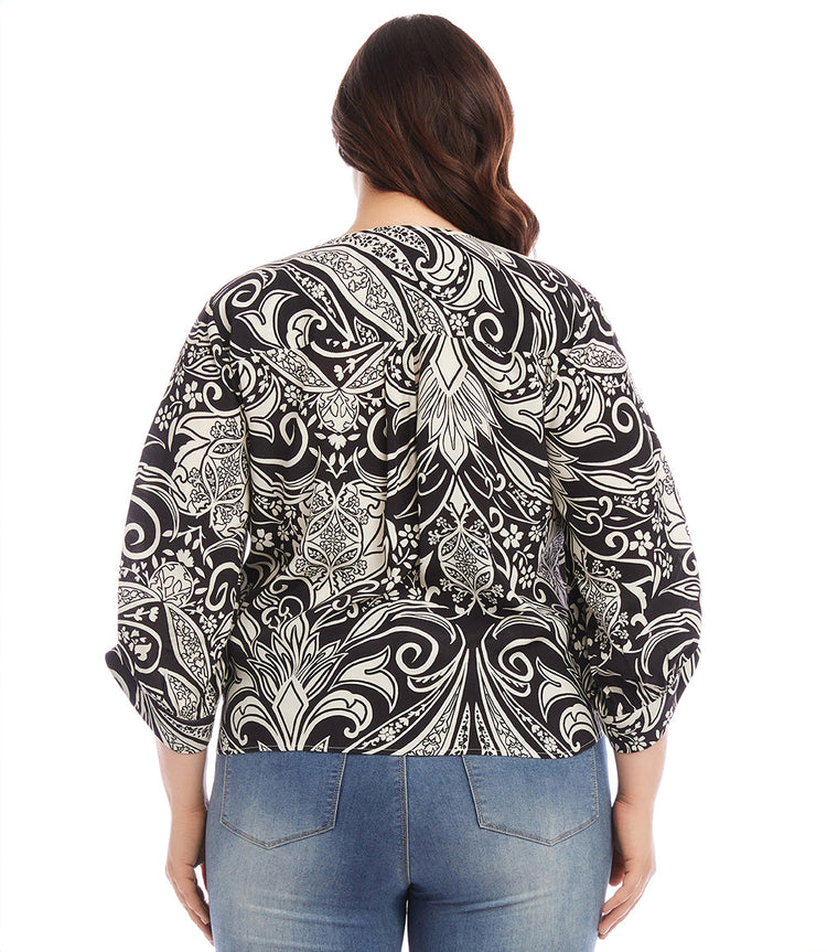 Plus Size Blouson Sleeve Tie-Front Top