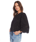 Embroidered Tie Waist Top