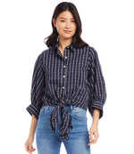 Check Tie-Front Top