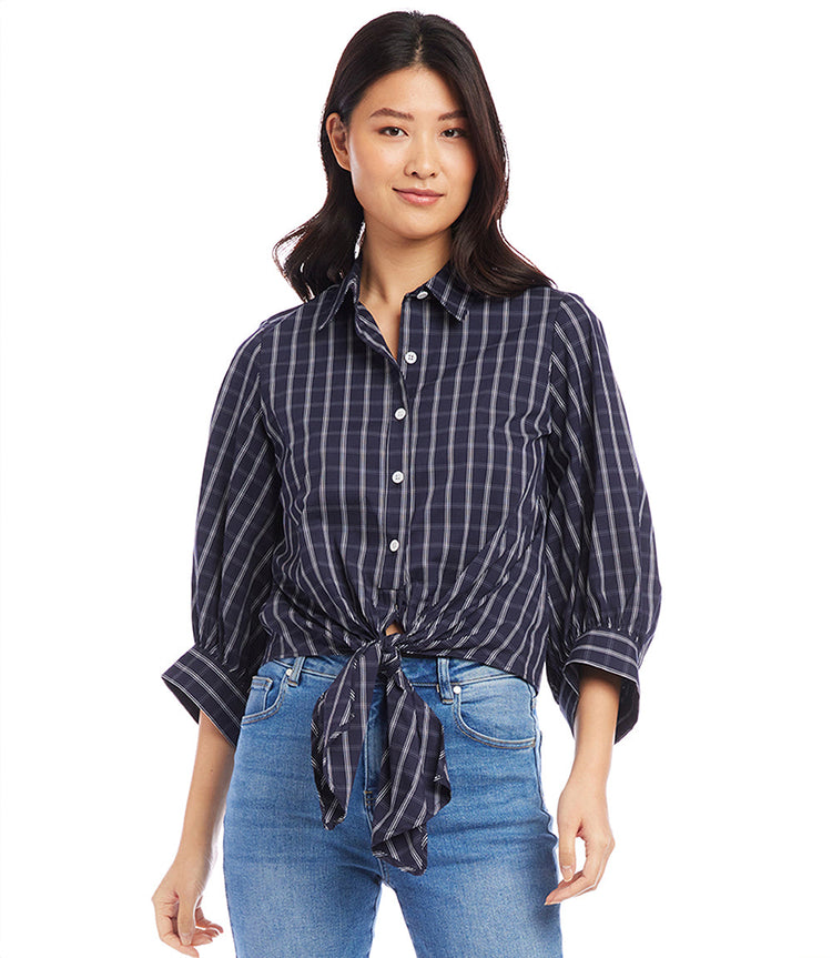 Check Tie-Front Top