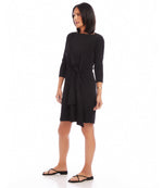 Three Quarter Sleeve Tie Waist Travel Dress